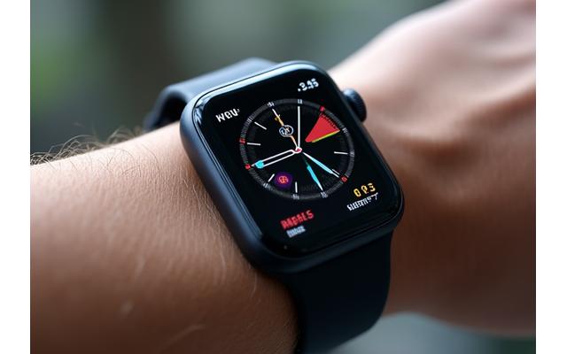 Primo piano di uno smartwatch che mostra metriche di fitness come battito cardiaco e passi