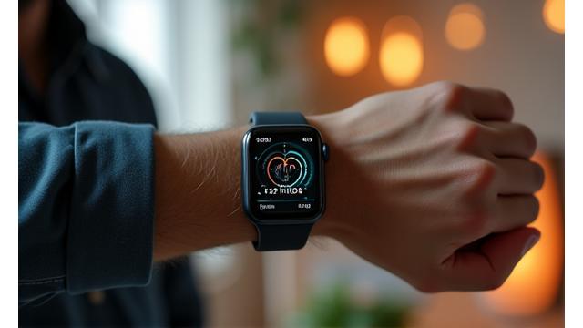 Uomo che misura il battito cardiaco con smartwatch