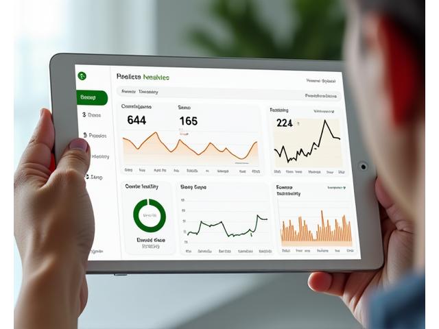 Schermata di una dashboard digitale pulita con grafici e metriche di salute come sonno, attività, battito cardiaco e stress.