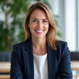 Donna professionista sorridente in un ufficio moderno, che rappresenta il Data Protection Officer.