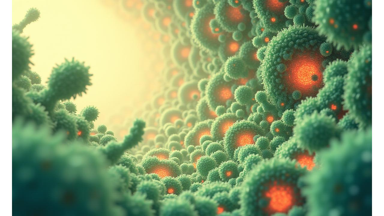 Infografica interattiva del microbioma intestinale con ceppi batterici diversi