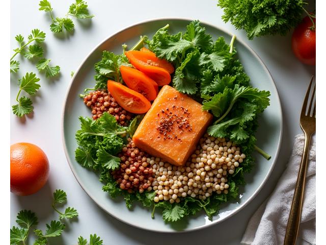 Piatto di cibo sano e colorato, personalizzato per una dieta intestinale