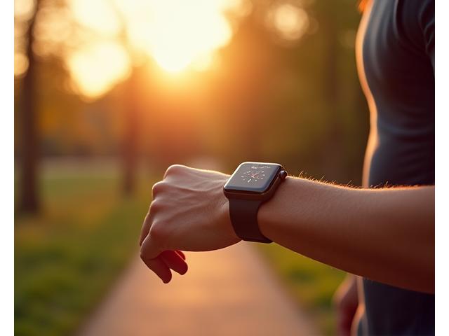 Una persona che prova uno smartwatch premium mentre corre all'aperto.